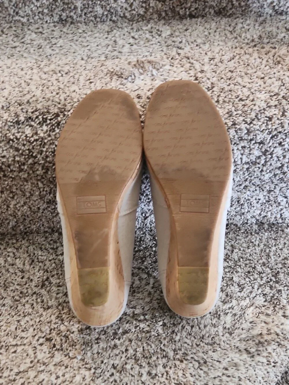 TOMS Canvas Cork Wedge Peep-Toe Heels Oyster Color